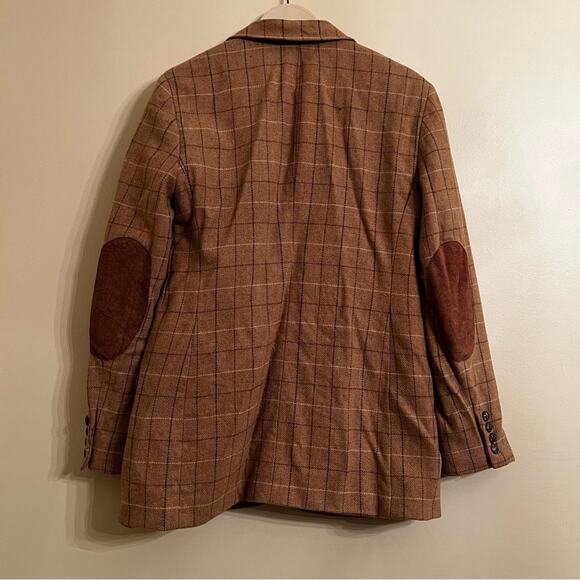 VTG Lauren Ralph Lauren Brown Plaid Blazer windowpane plaid elbow pads 6 - Picture 5 of 8
